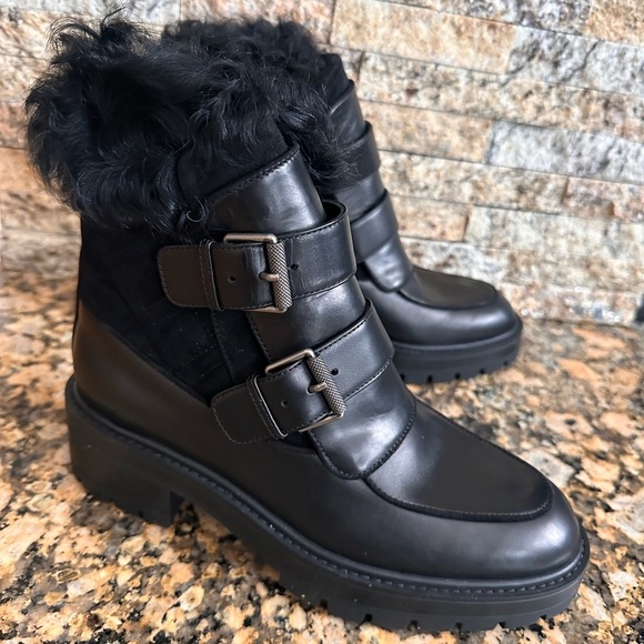 Aquazurra Ryan Lug-Sole Shearling Buckle Boot - Picture 2 of 10